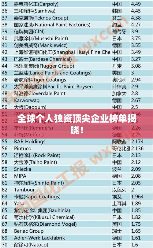 全球个人独资顶尖企业榜单揭晓！