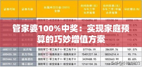 管家婆100%中奖：实现家庭预算的巧妙增值方案