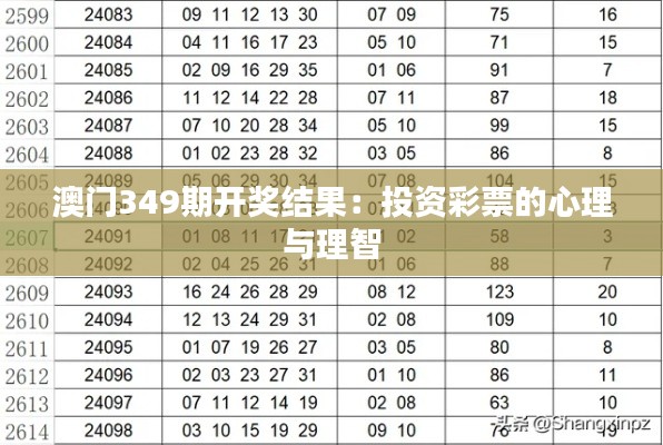 澳门349期开奖结果：投资彩票的心理与理智