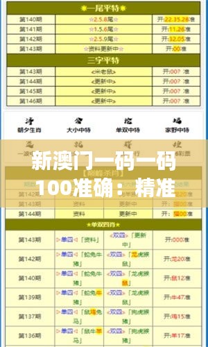 新澳门一码一码100准确：精准投注的新纪元