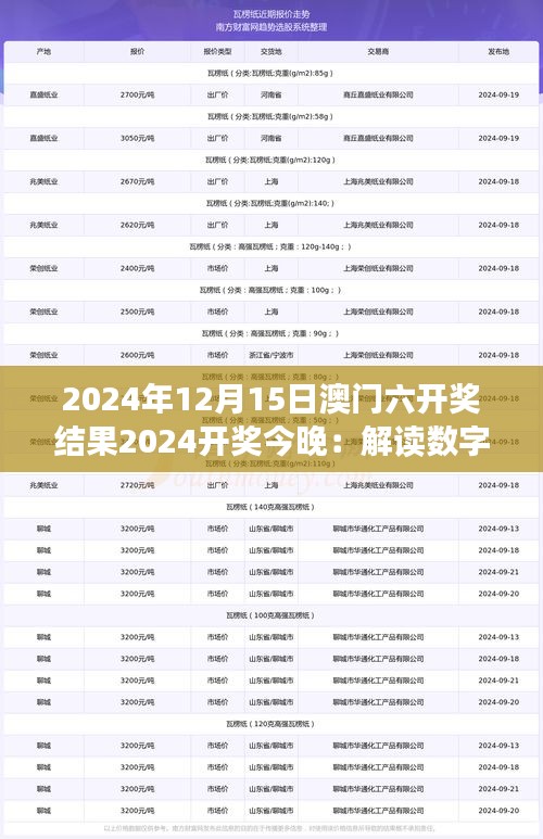 2024年12月15日澳门六开奖结果2024开奖今晚：解读数字组合中的幸运与机遇