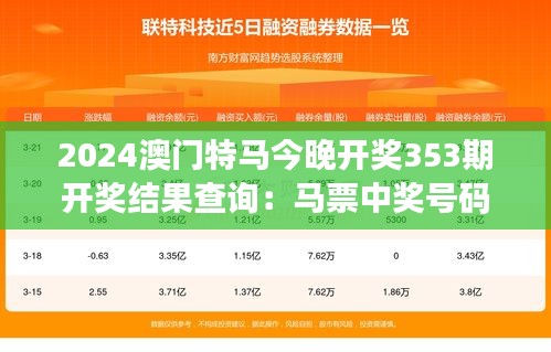 2024澳门特马今晚开奖353期开奖结果查询：马票中奖号码一览