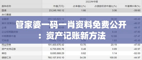 管家婆一码一肖资料免费公开：资产记账新方法