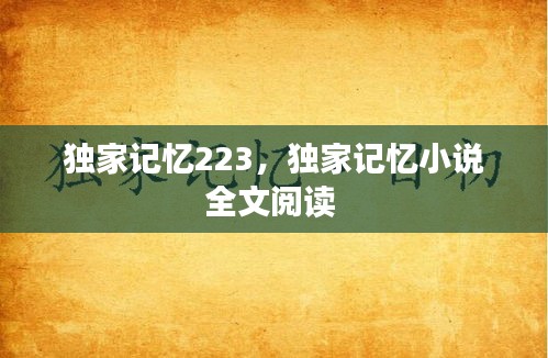 独家记忆223，独家记忆小说全文阅读 