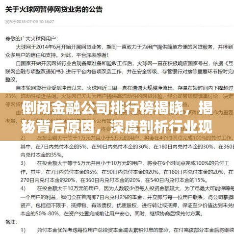 倒闭金融公司排行榜揭晓，揭秘背后原因，深度剖析行业现状