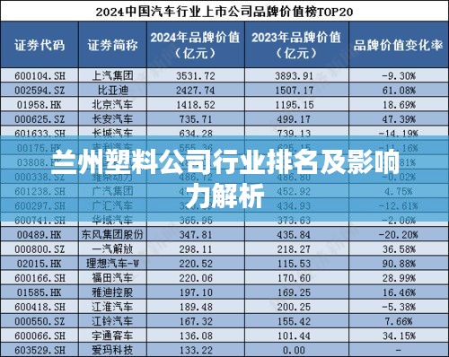 兰州塑料公司行业排名及影响力解析