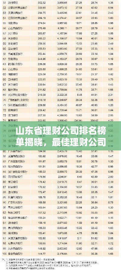 山东省理财公司排名榜单揭晓，最佳理财公司TOP榜单