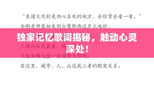 独家记忆歌词揭秘，触动心灵深处！